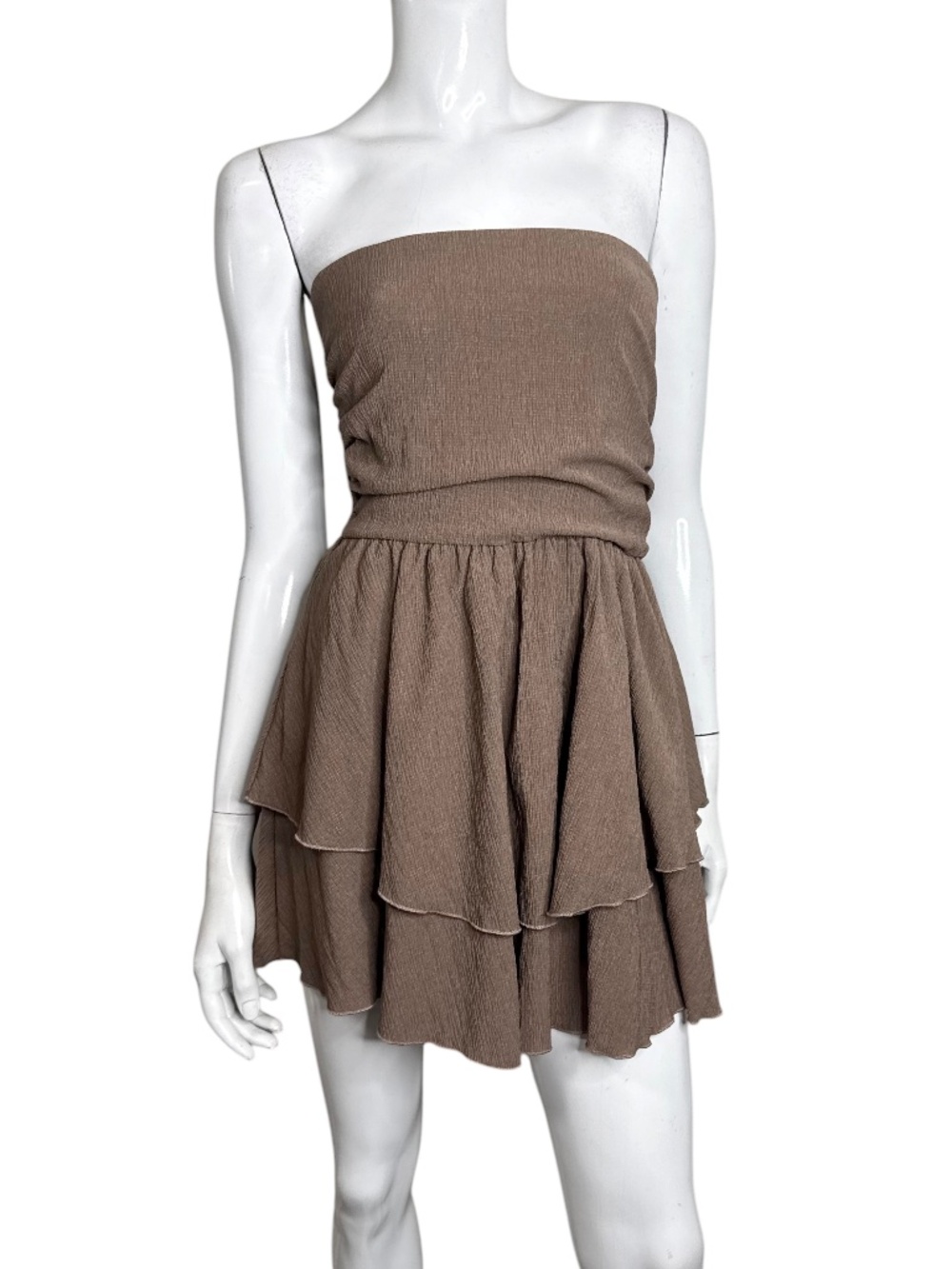 🤑 5/$25 Shein Strapless Light Brown Ruffled Mini Dress